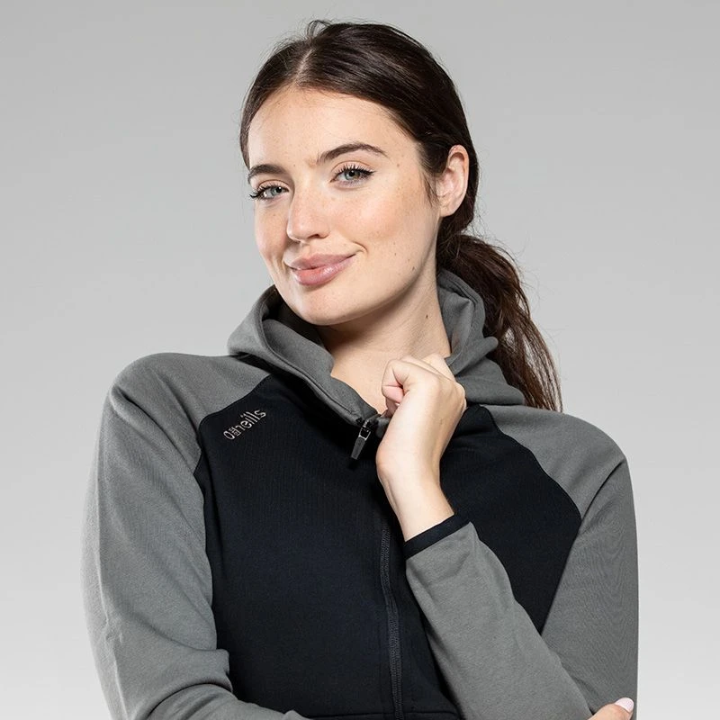 Women's Henry Fleece Full Zip Hoodie Black / Dark Grey - Image 2