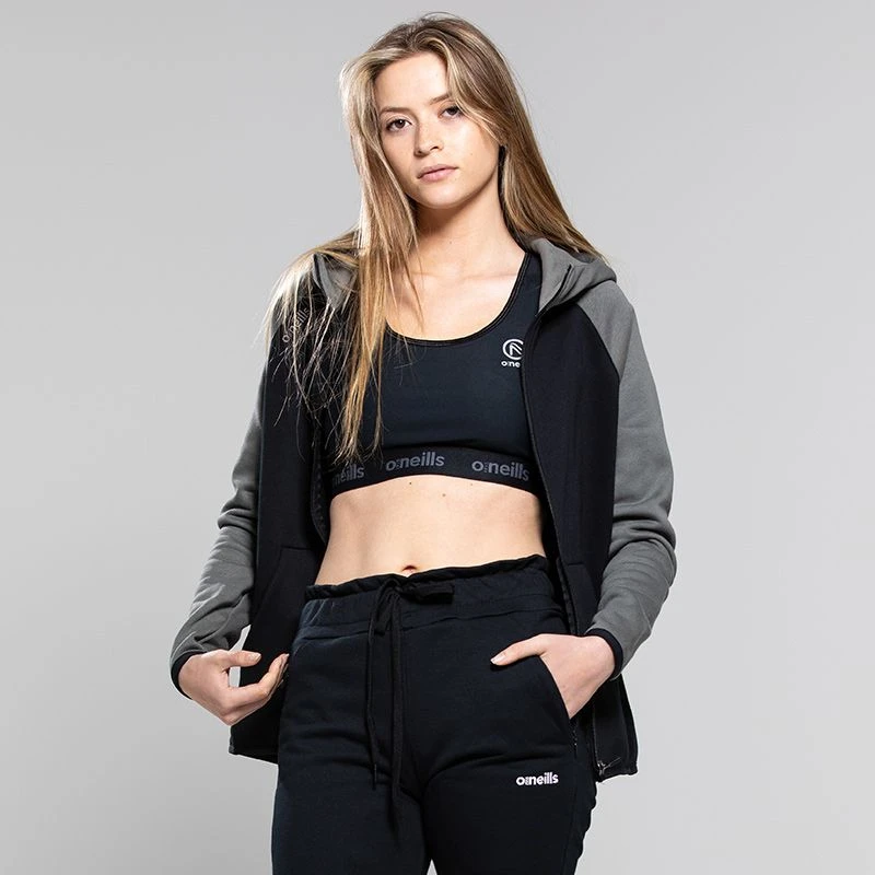 Women's Henry Fleece Full Zip Hoodie Black / Dark Grey - Image 3