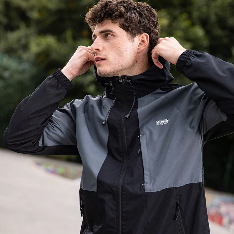 Men’s Rio Hooded Rain Jacket Black / Grey / White - Image 4